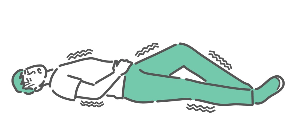 熱中症・脱水症状で痙攣（けいれん）して倒れている男性のイラスト
