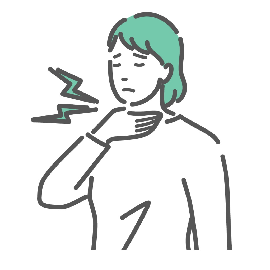 喉の痛み（咽頭痛・扁桃炎）を訴える女性のイラスト