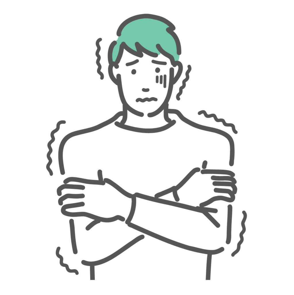 悪寒(おかん)がして震えている男性のイラスト