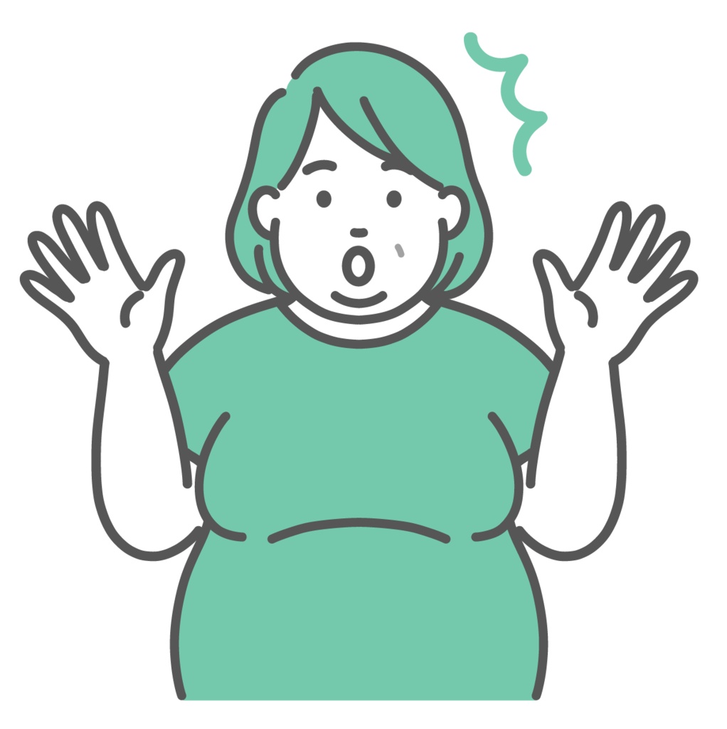 驚く肥満体型の中年女性のイラスト（ショック・ハッとする）