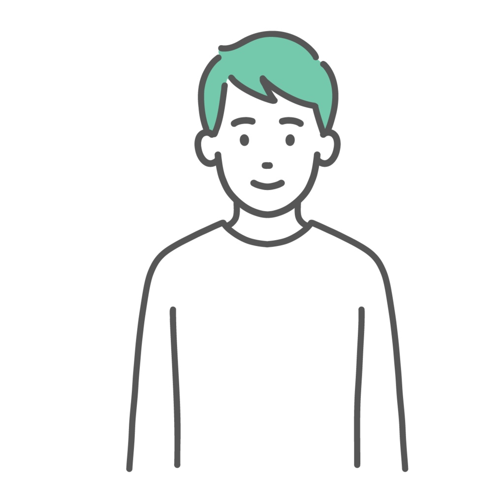 笑顔の若い男性のイラスト（正面・上半身）
