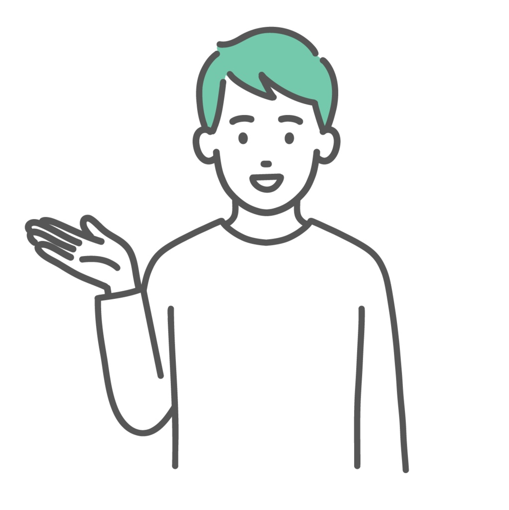 案内する・紹介する若い男性のイラスト(手のひら・上半身)