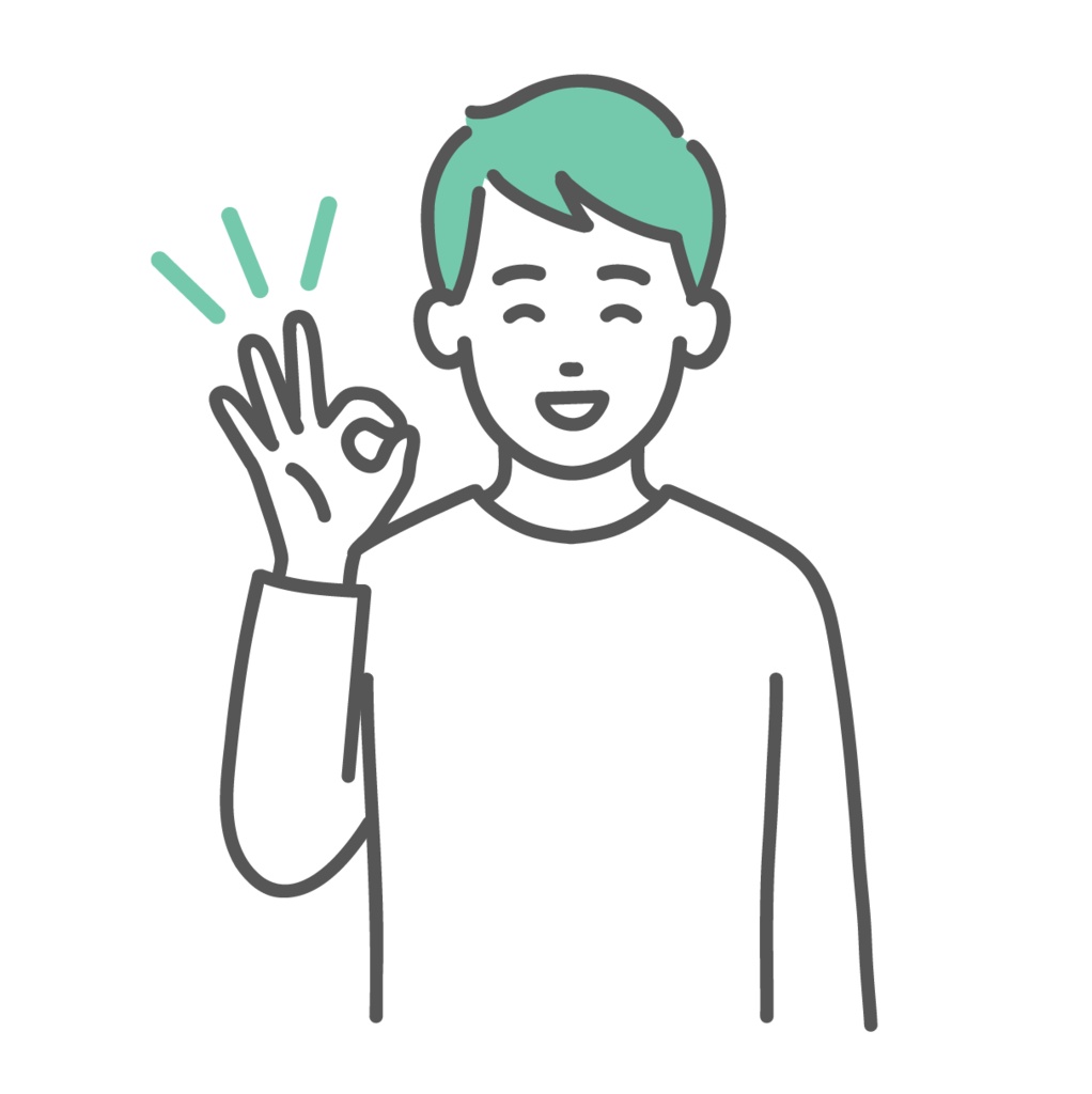 笑顔でOKサインを出す若い男性のイラスト（承認・上半身）