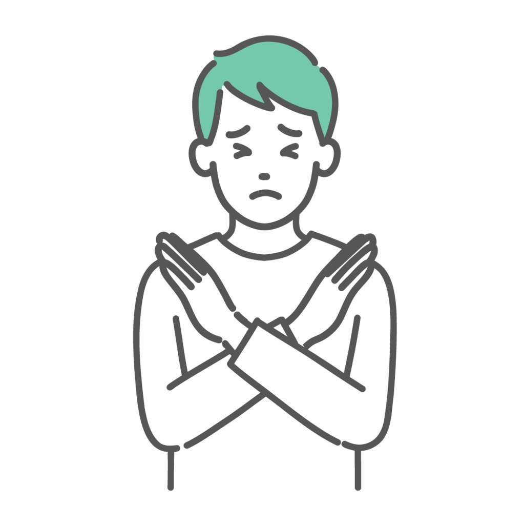 NGサインを出す若い男性のイラスト(禁止・注意・上半身)