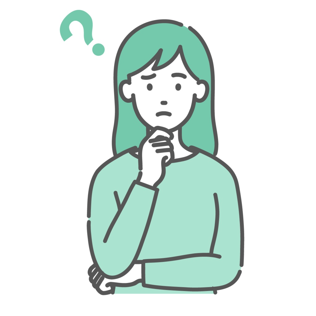 疑問を持つ・悩む若い女性のイラスト(はてなマーク・上半身)