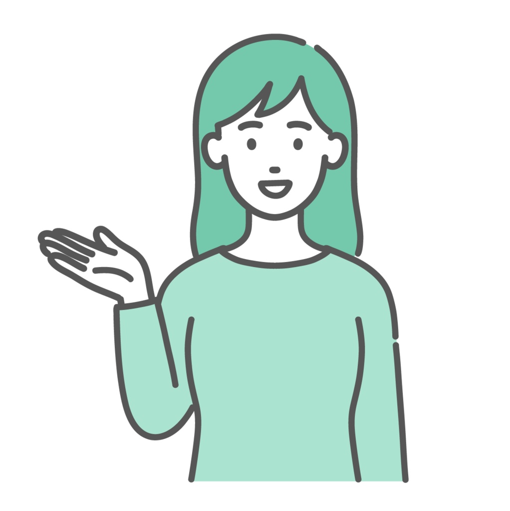 案内・紹介をする若い女性のイラスト(手のひらを上に向ける・上半身)