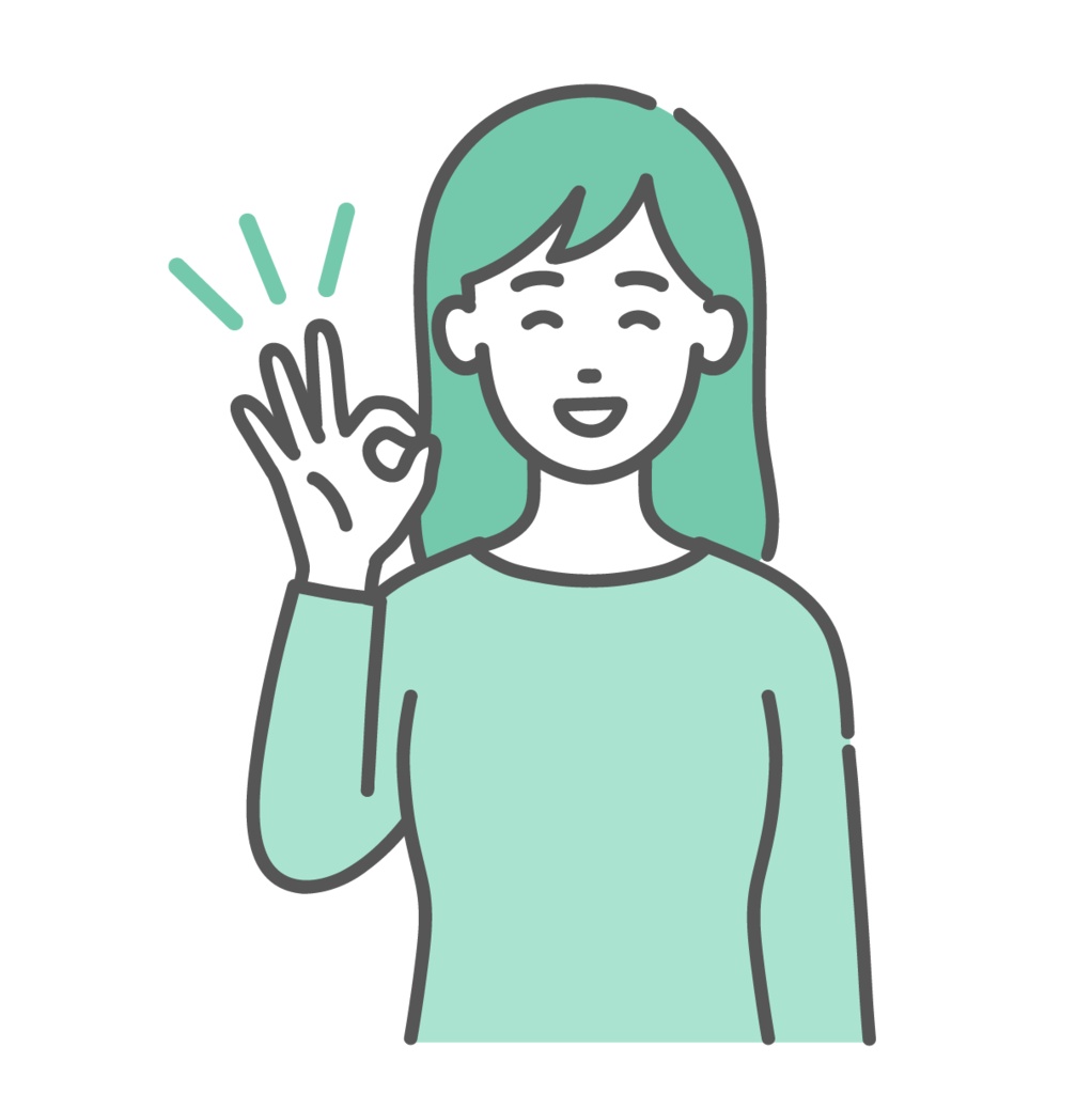 OKサインを出す・賛成する若い女性のイラスト（笑顔・上半身）