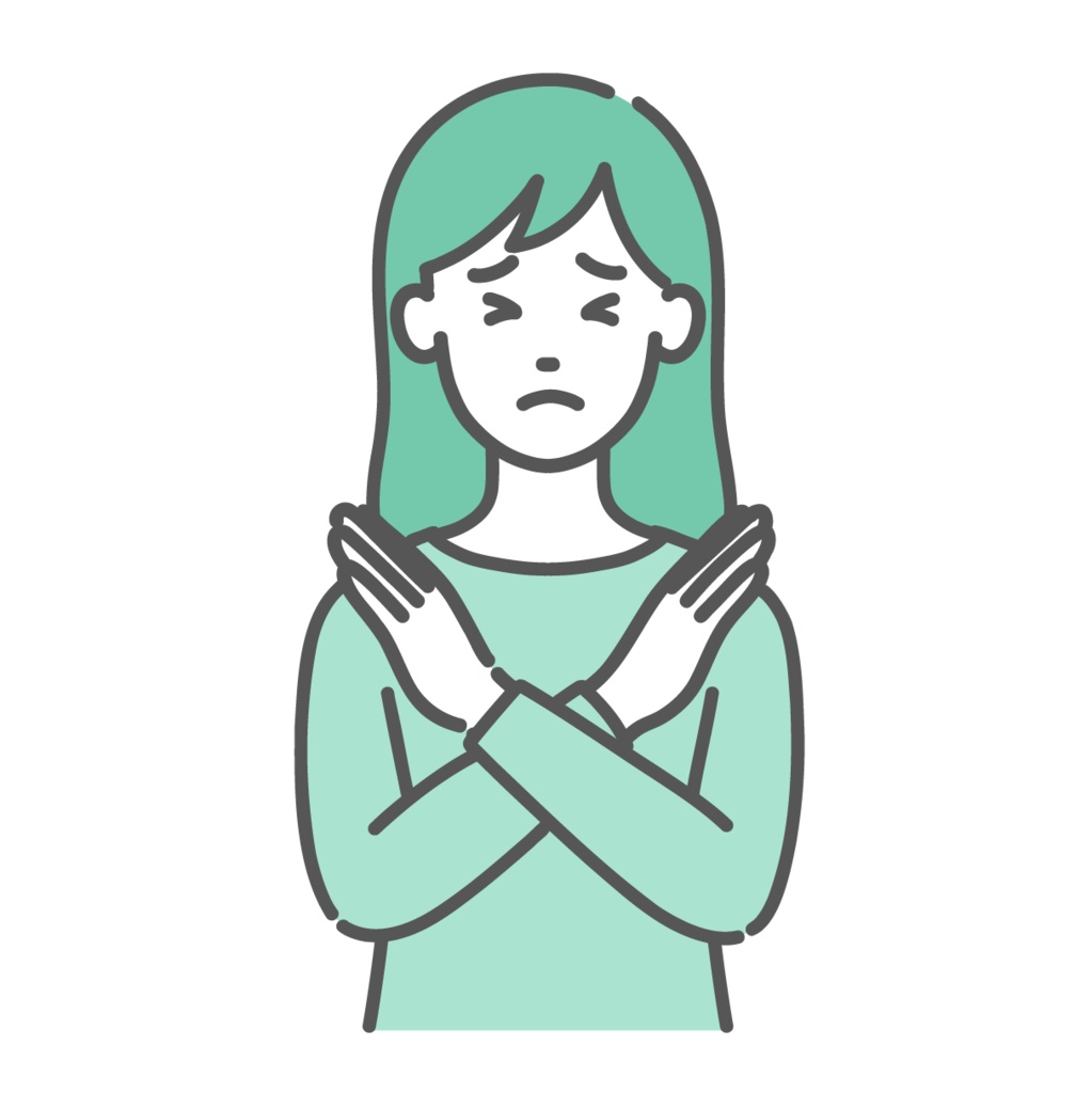NGサインを出す・拒否する若い女性のイラスト（バツ印・上半身）