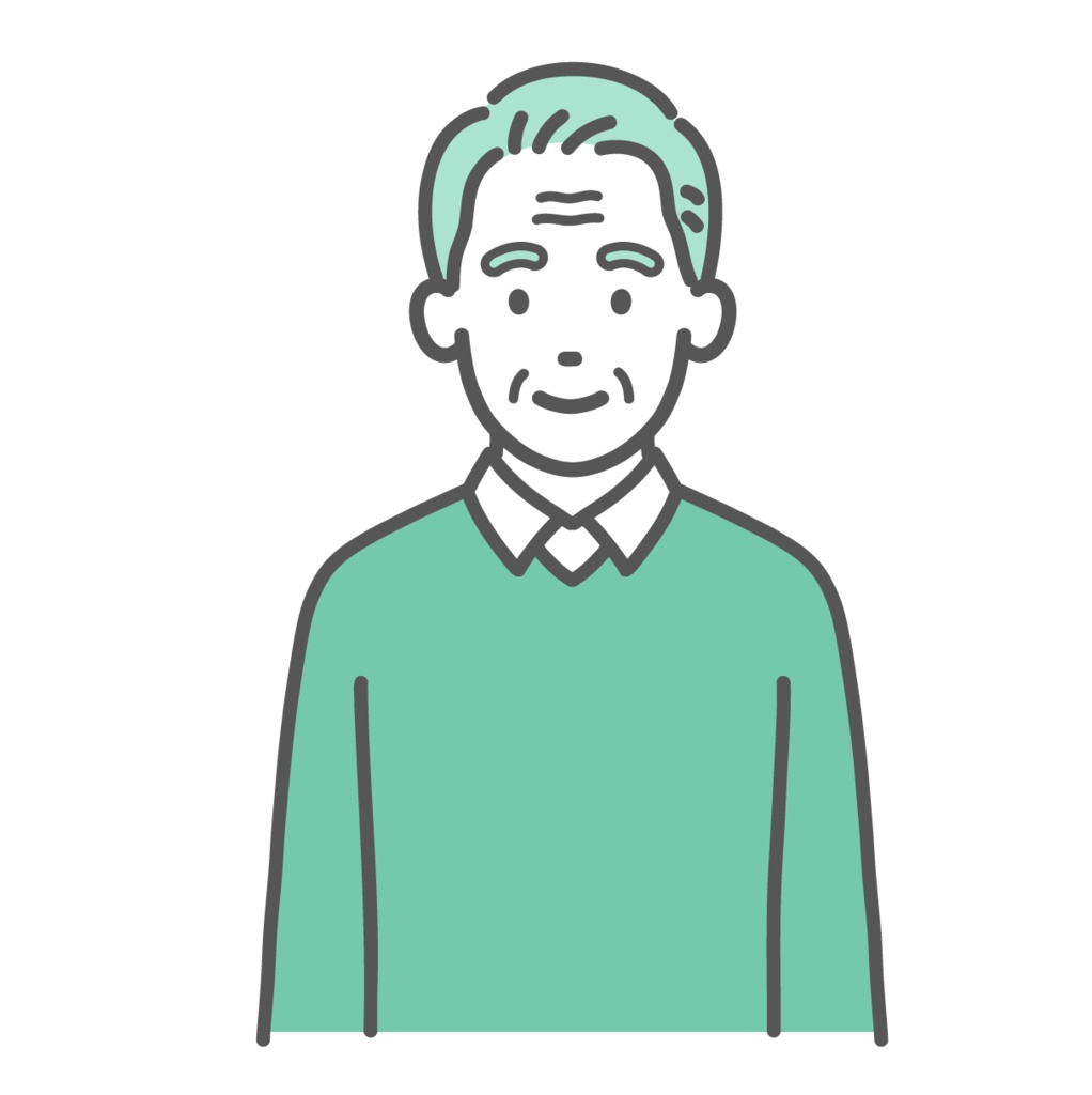 笑顔の高齢男性のイラスト（正面・上半身）
