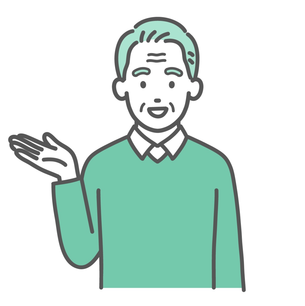 案内する・紹介する高齢男性のイラスト（手のひら・上半身）