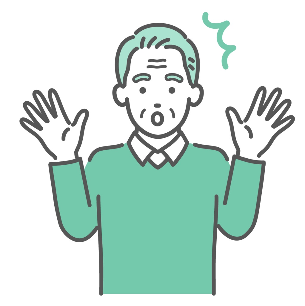 驚く・焦る高齢男性のイラスト（ショック・上半身）