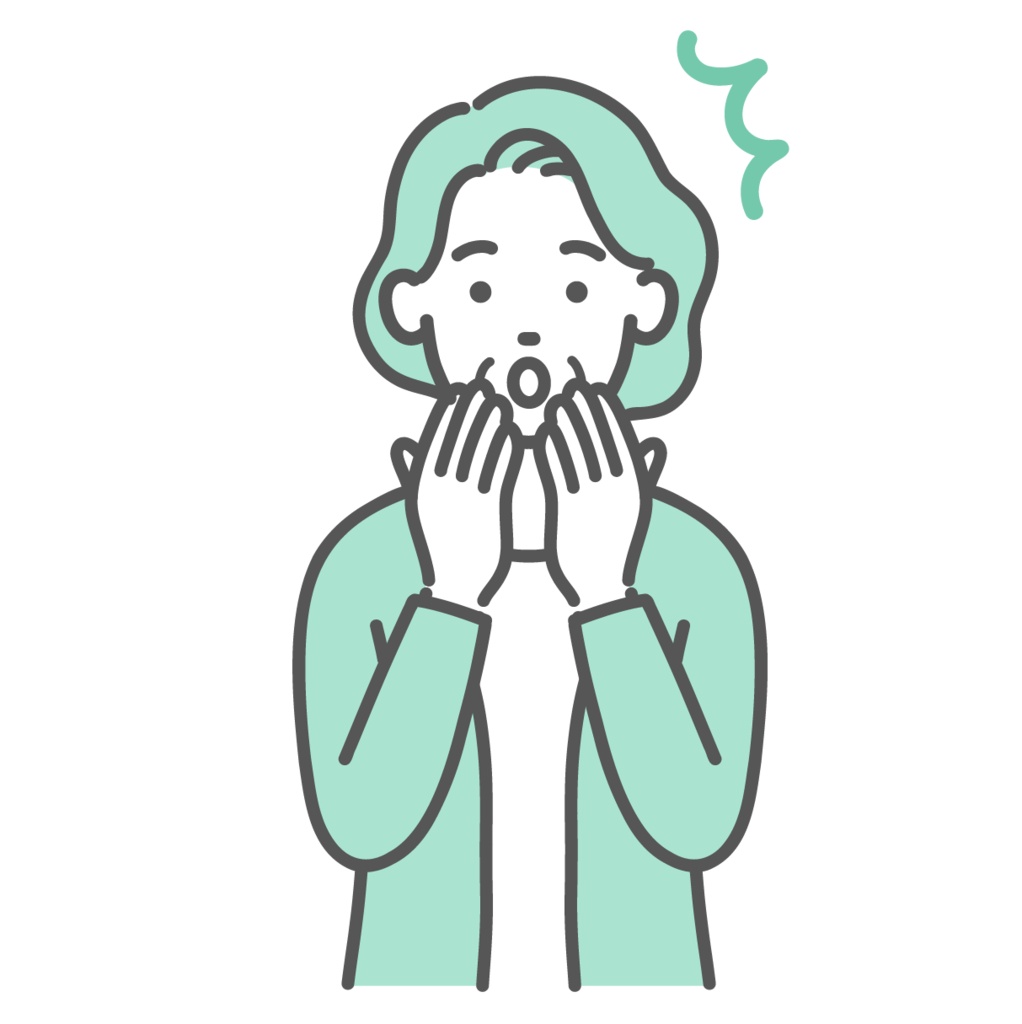 驚く・ショックを受ける高齢女性のイラスト(両手を口に当てる・上半身)