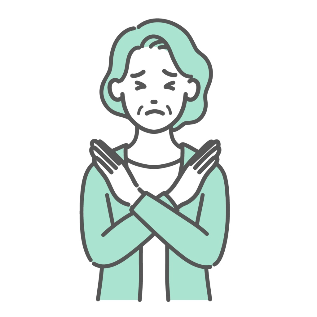 NGサインを出す・拒否する高齢女性のイラスト(バツ印・上半身)