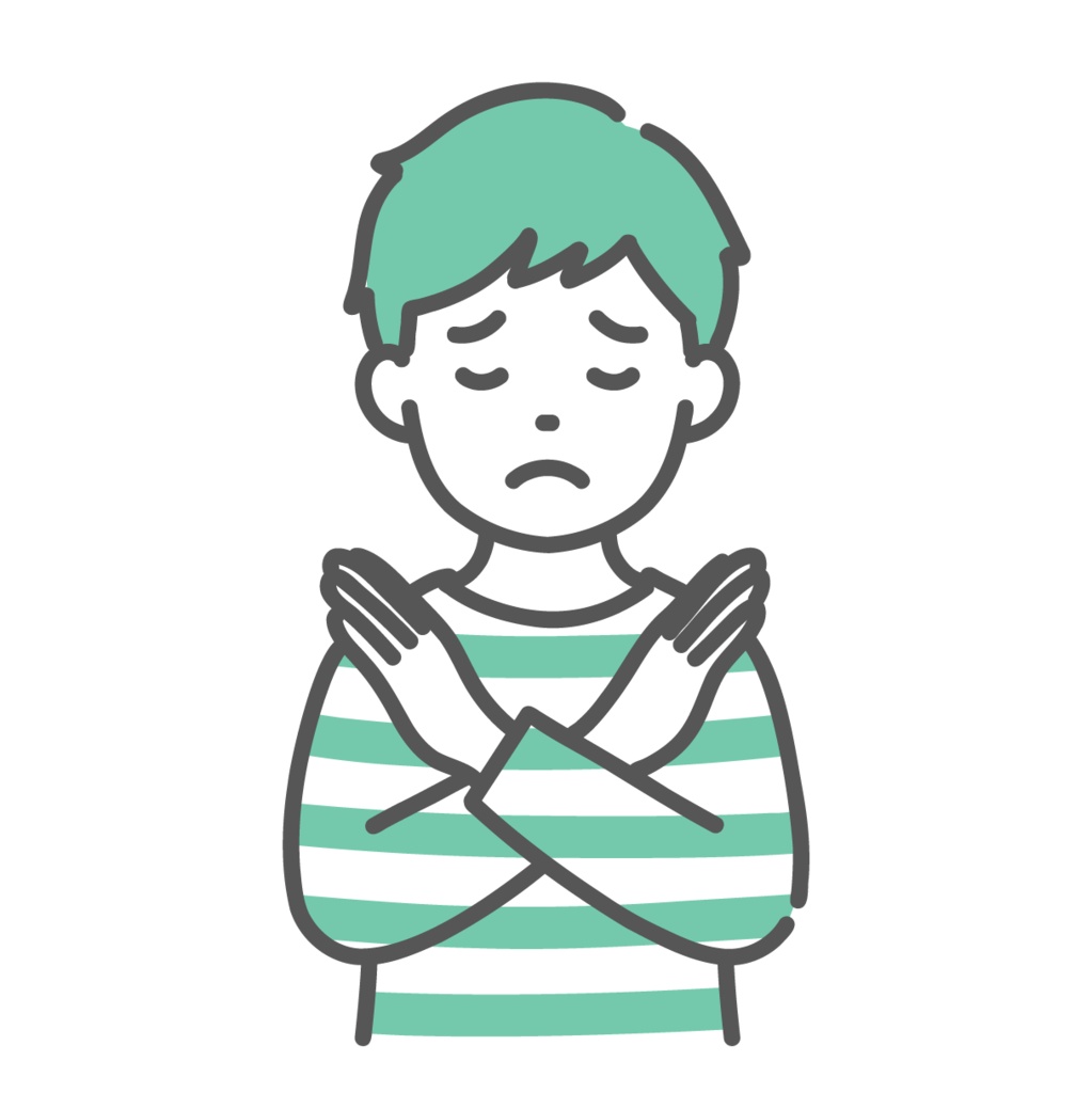 NGサインを出す男の子(子ども)のイラスト(禁止・注意・上半身)