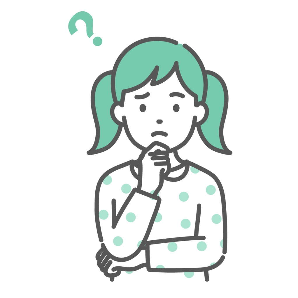 悩む・疑問を持つ女の子（子ども）のイラスト（ハテナマーク・上半身）