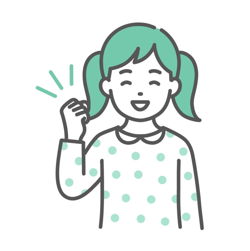 ガッツポーズをして喜ぶ女の子（子ども）のイラスト（達成・上半身）