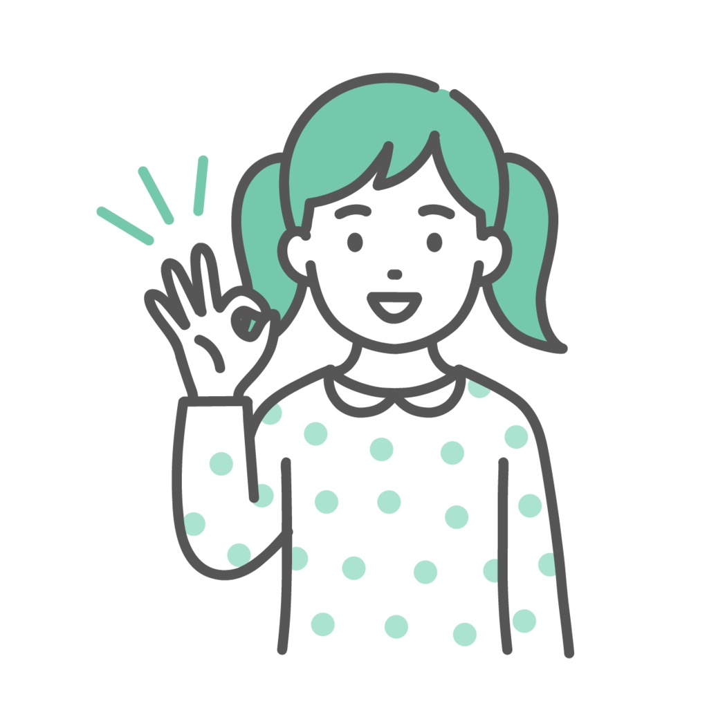 OKサインを出す女の子（子ども）のイラスト（笑顔・上半身）
