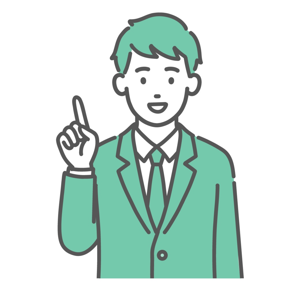 指差し・ポイントを解説する10代男性（男子学生）のイラスト（ひらめき・上半身）