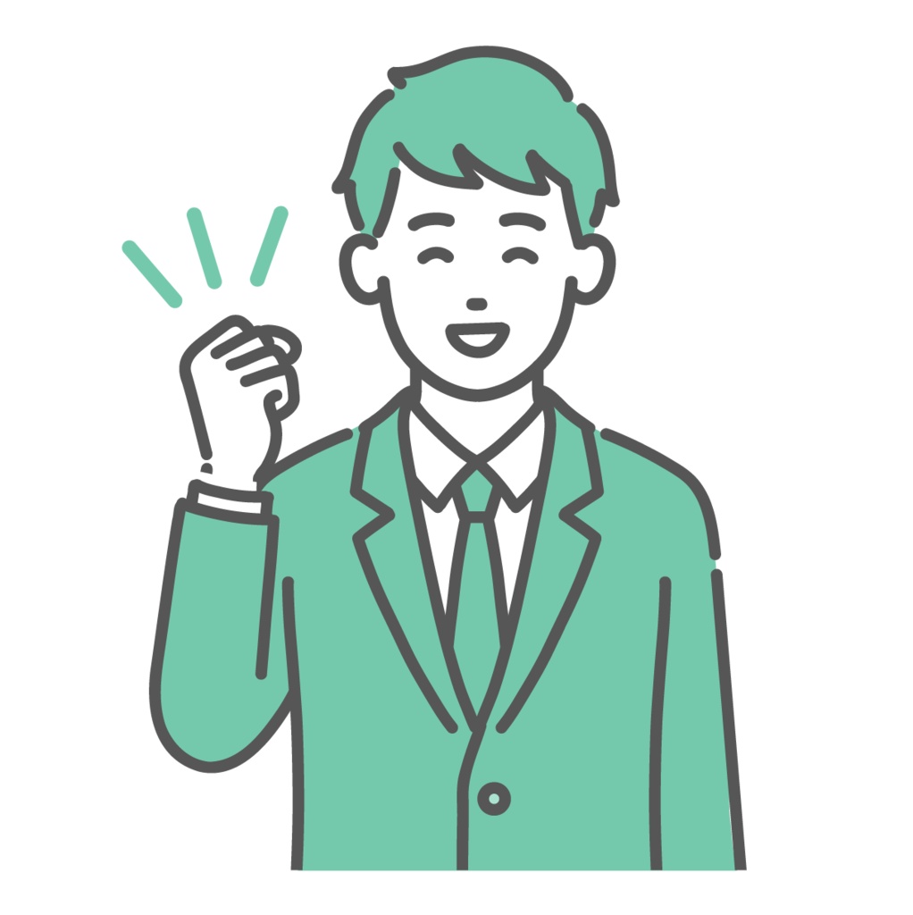 ガッツポーズをする10代男性（男子学生）のイラスト（応援・成功・上半身）