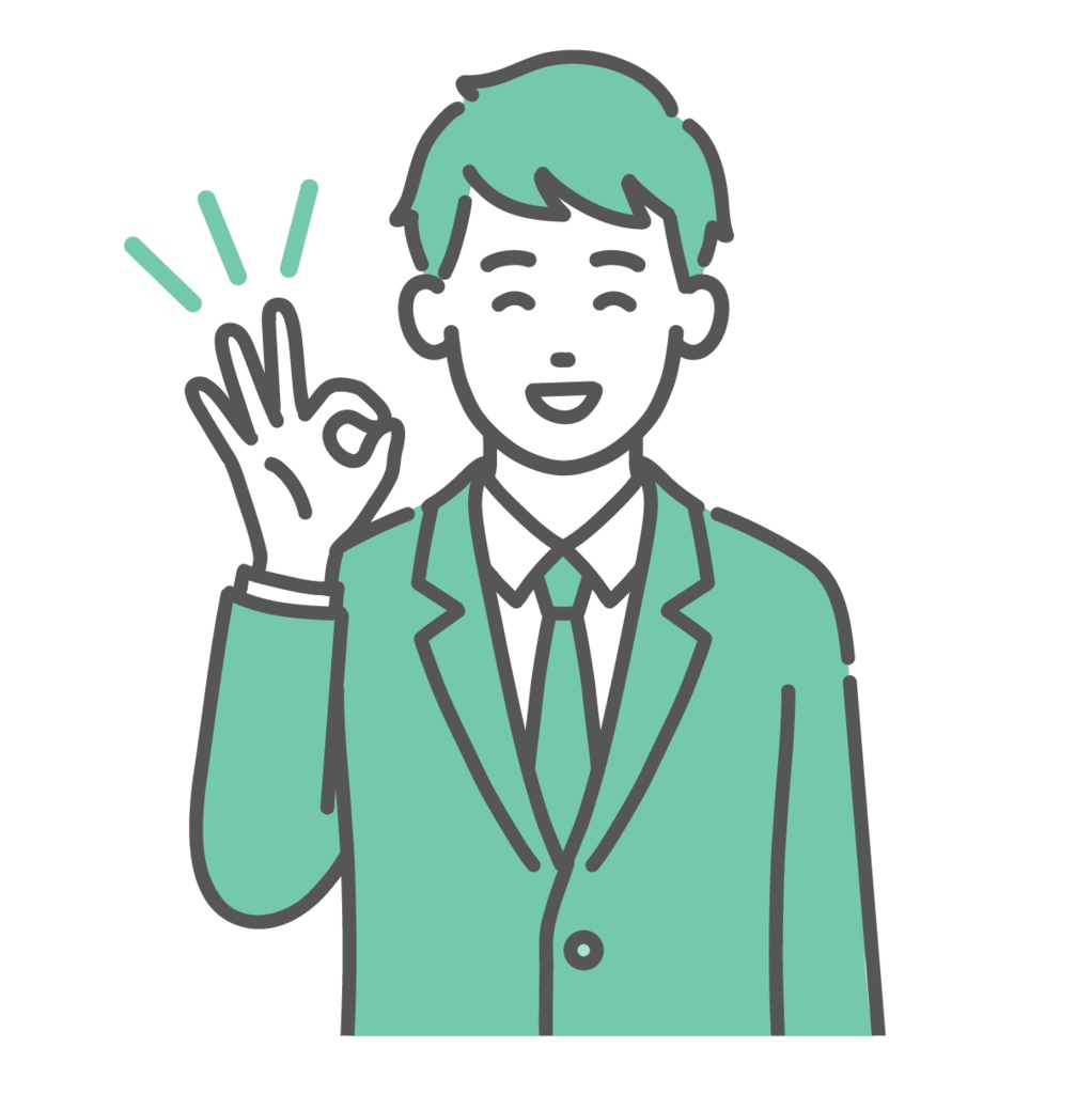 笑顔でOKサインを出す10代男性(男子学生)のイラスト(承認・上半身)
