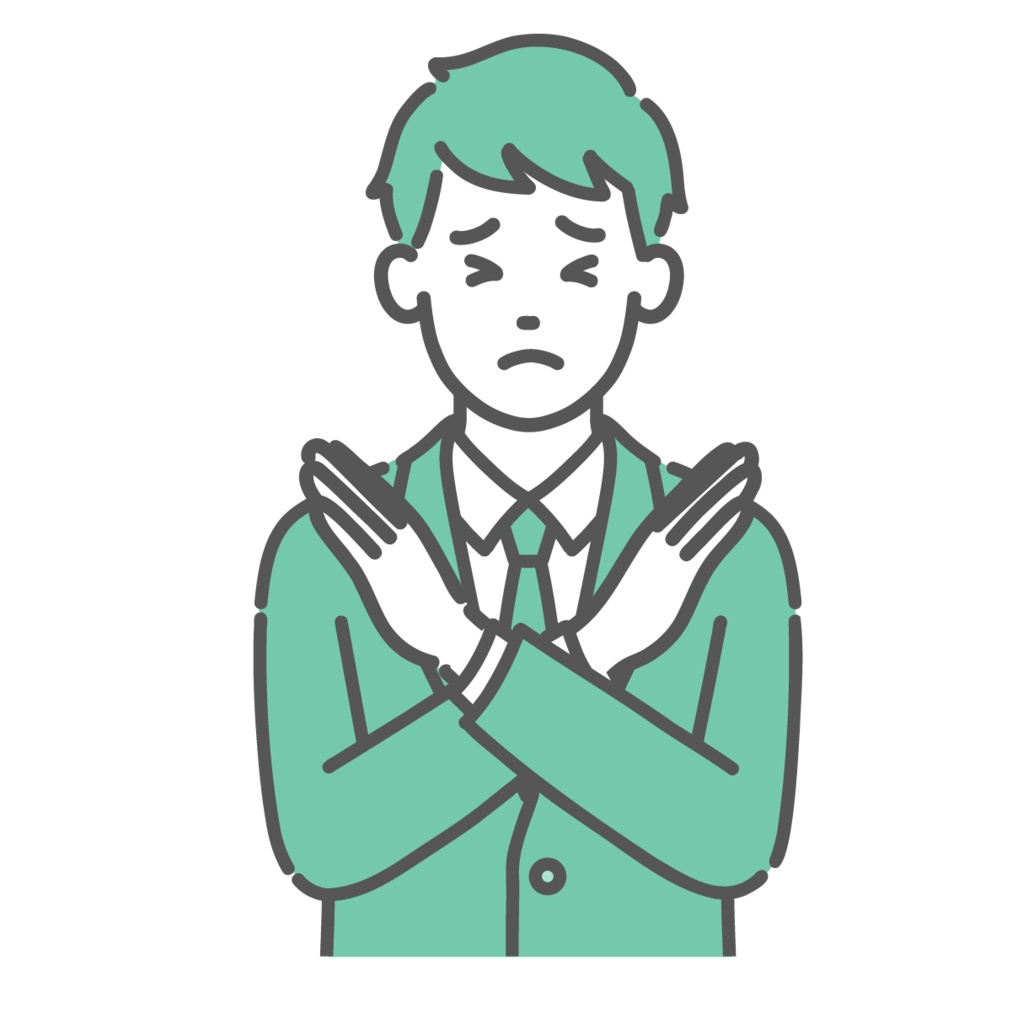 NGサインを出す10代男性（男子学生）のイラスト（禁止・注意・上半身）