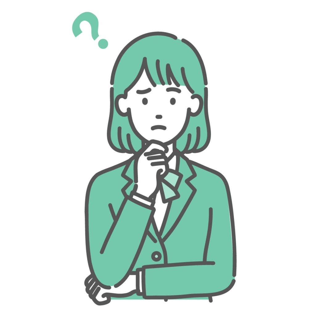 疑問を持つ・悩むティーン女性・女子学生のイラスト(はてなマーク・制服・上半身)