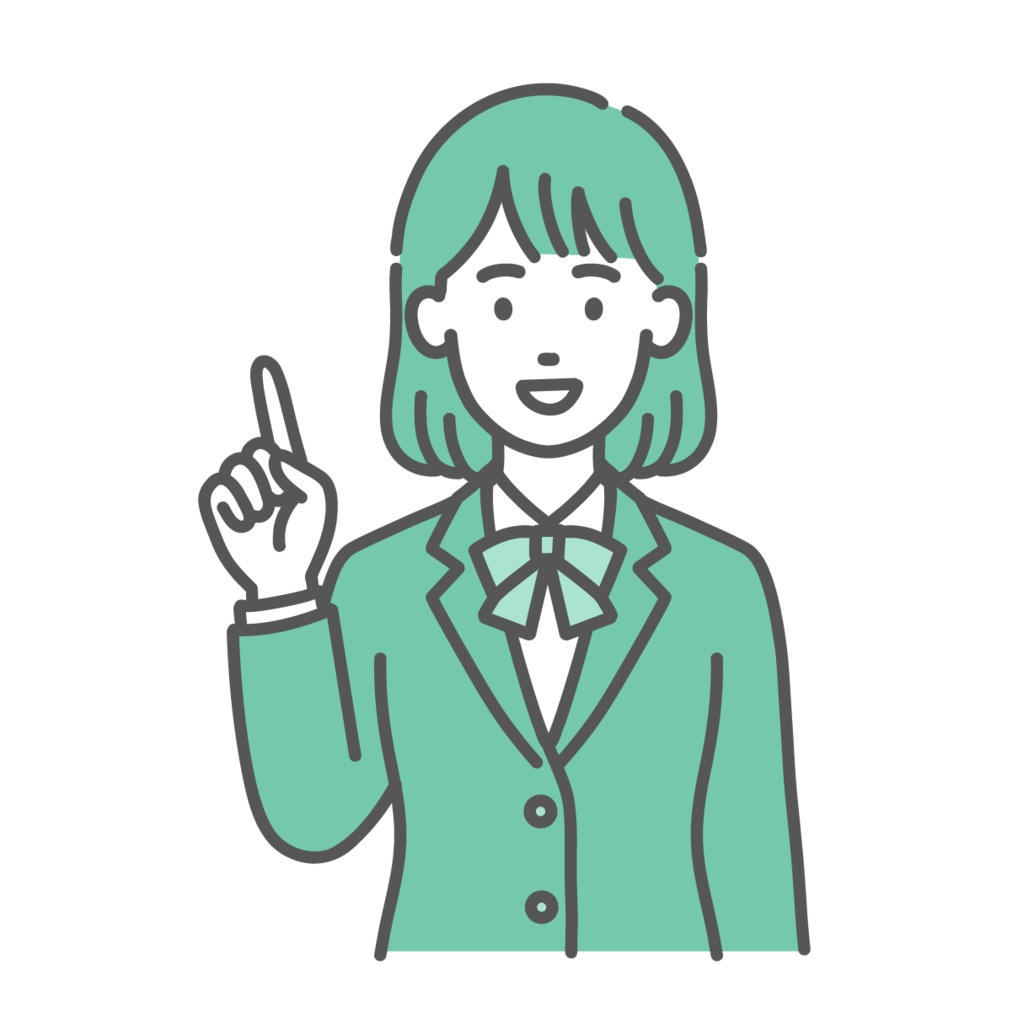 ポイントを説明する・指差しするティーン女性・女子学生のイラスト(人差し指を立てる・制服・上半身)