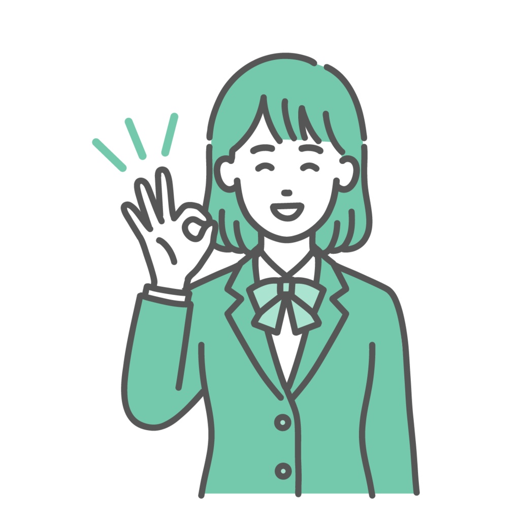 OKサインを出す・賛成するティーン女性・女子学生のイラスト(笑顔・制服・上半身)