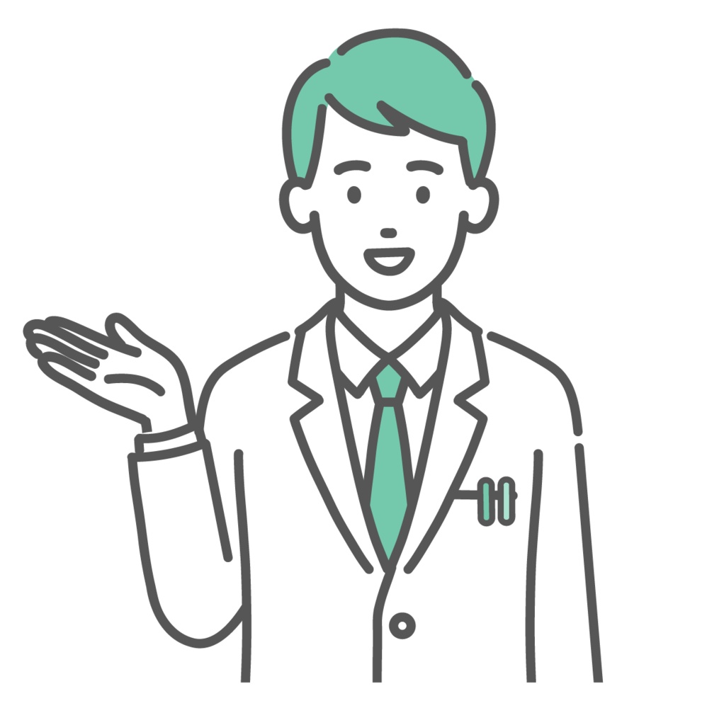 案内する・紹介する男性医師のイラスト(手のひら・上半身)