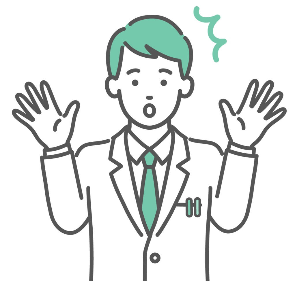驚く・焦る男性医師のイラスト(ショック・上半身)