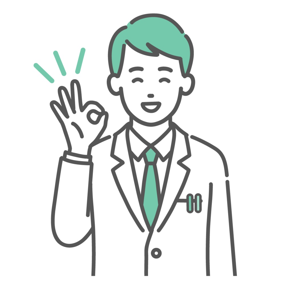 OKサインを出す男性医師のイラスト（承認・笑顔・上半身）