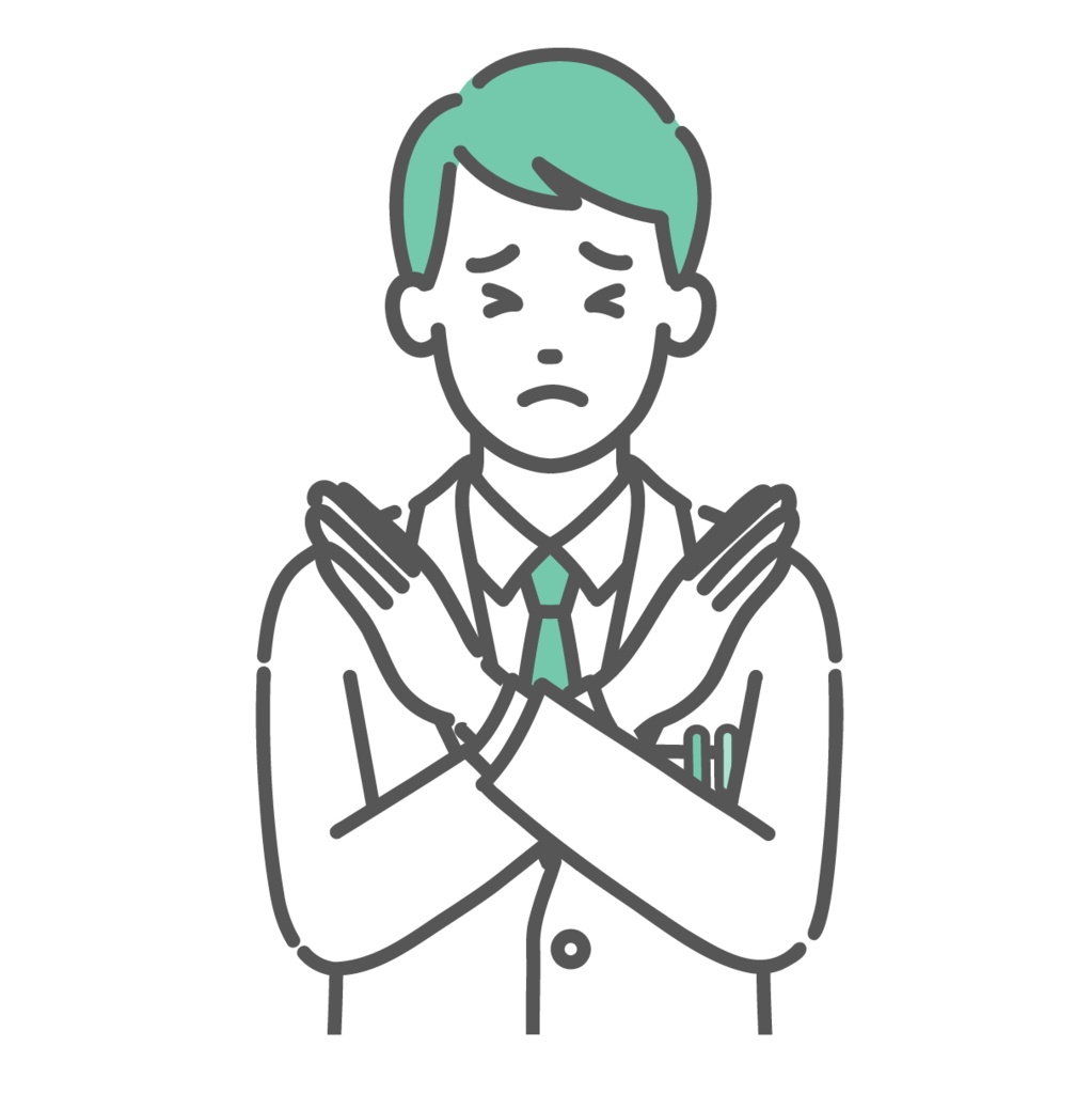 NGサインを出す男性医師のイラスト（禁止・注意・上半身）