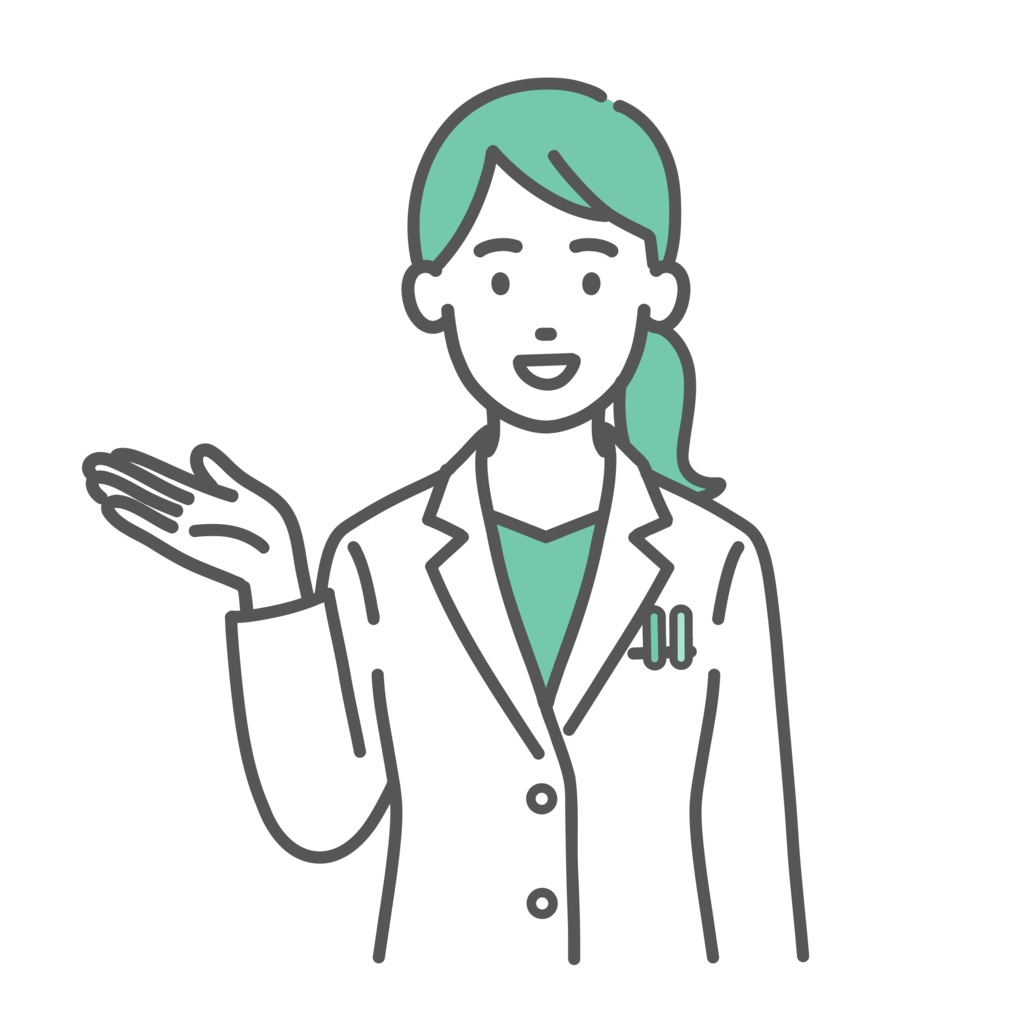 案内する女性医師・薬剤師のイラスト（手のひら・紹介）