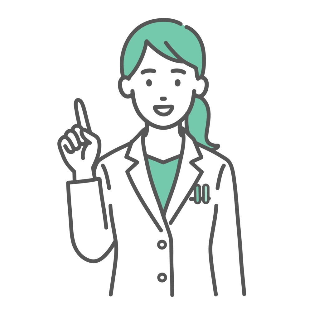 人差し指を立てて説明する女性医師・薬剤師のイラスト(ポイント・注目)