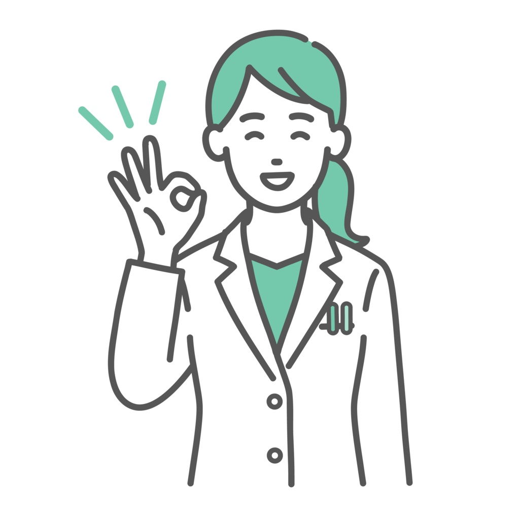 OKサインを出す女性医師・薬剤師のイラスト（承認・大丈夫）