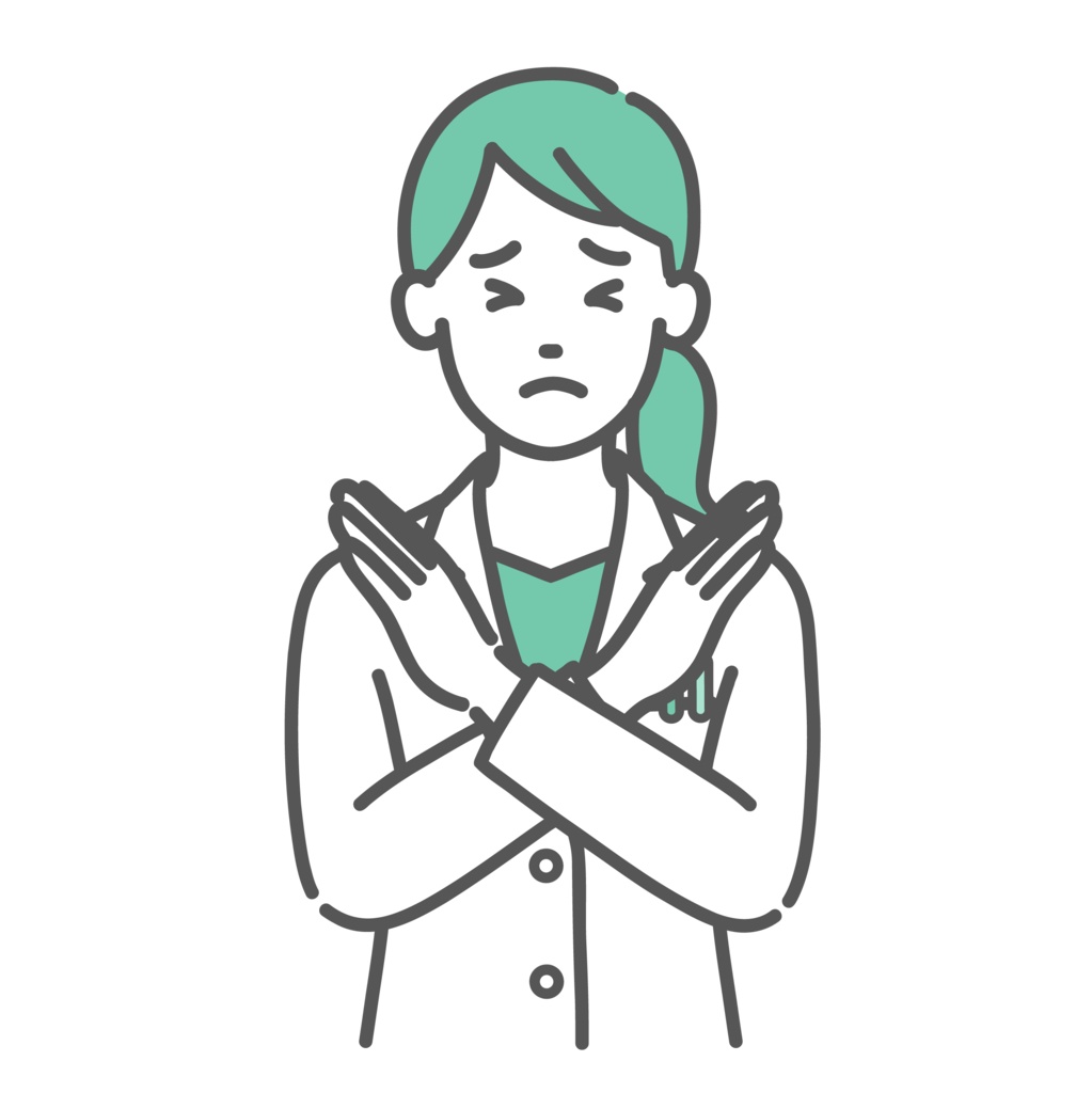 NGサインを出す女性医師・薬剤師のイラスト(バツ印・禁止)