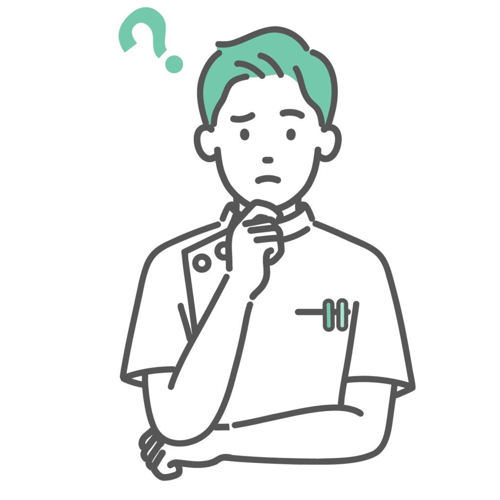 悩む・考えるケーシー白衣の男性看護師・医療従事者のイラスト（上半身）