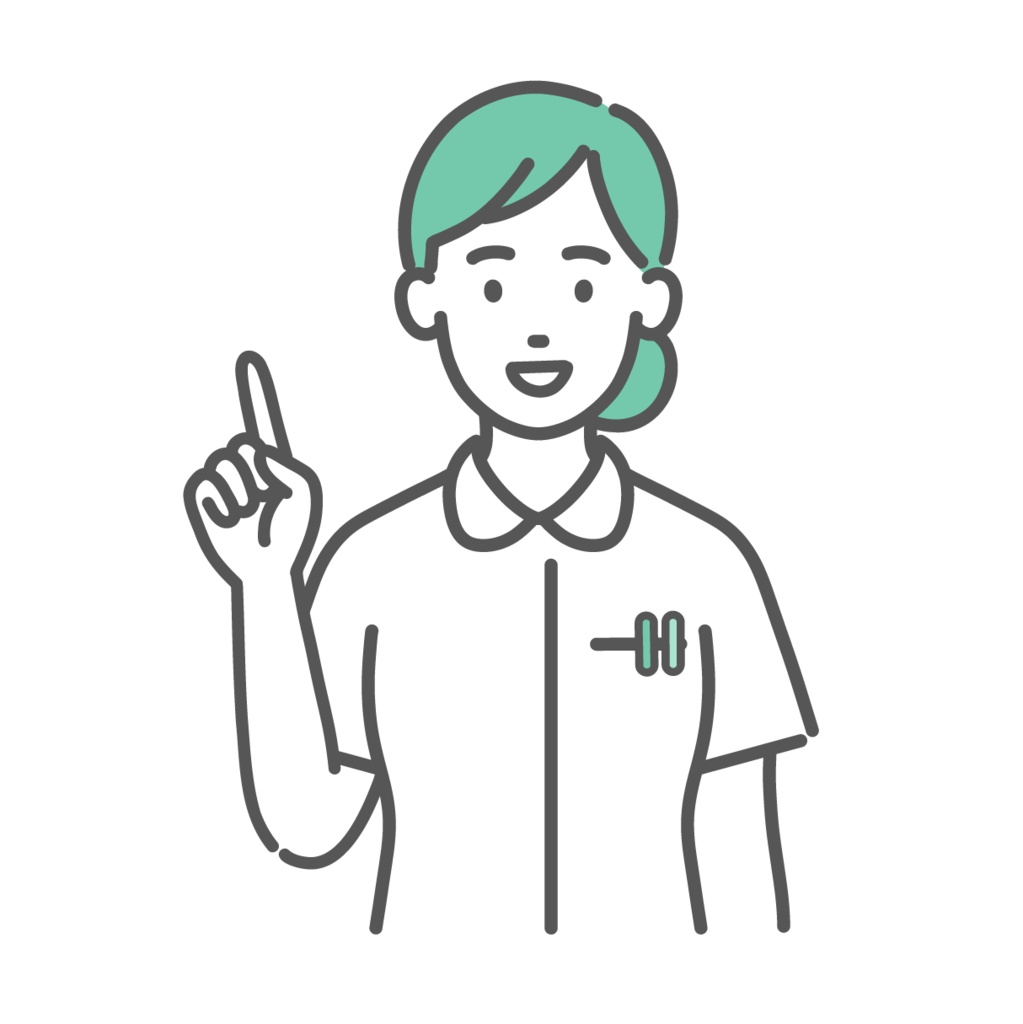 人差し指を立てて説明をする女性看護師のイラスト(ポイント・注目)