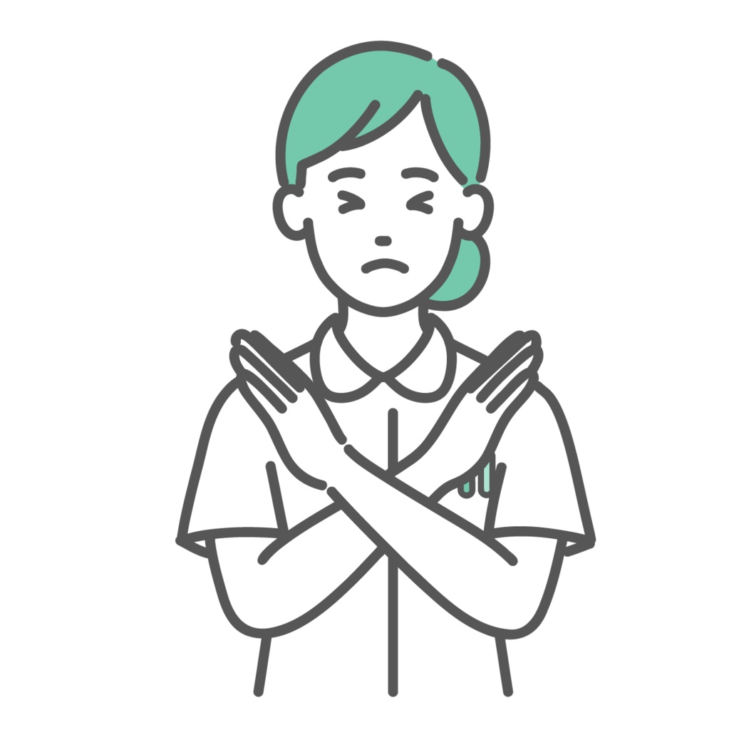 NGサインを出す女性看護師のイラスト(バツ印・禁止)