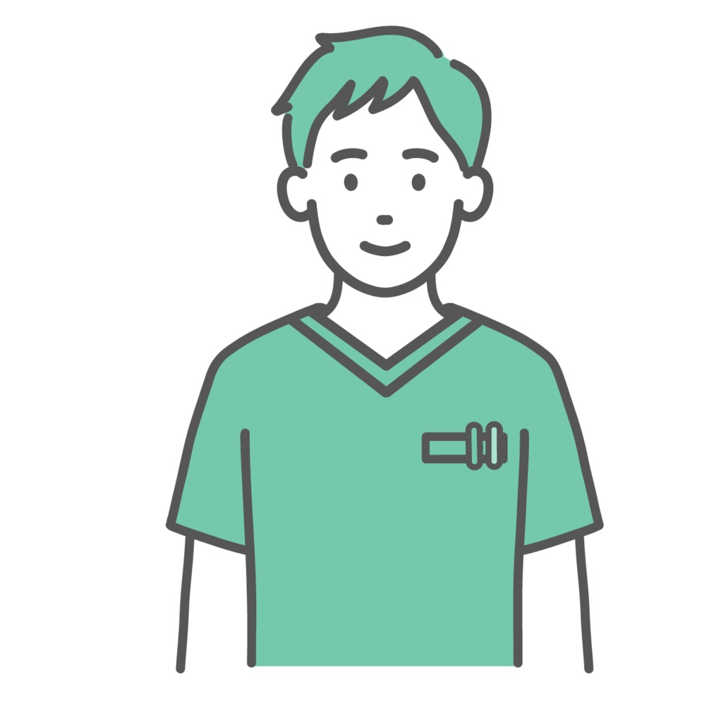 スクラブを着た男性医療従事者のイラスト(笑顔・上半身)
