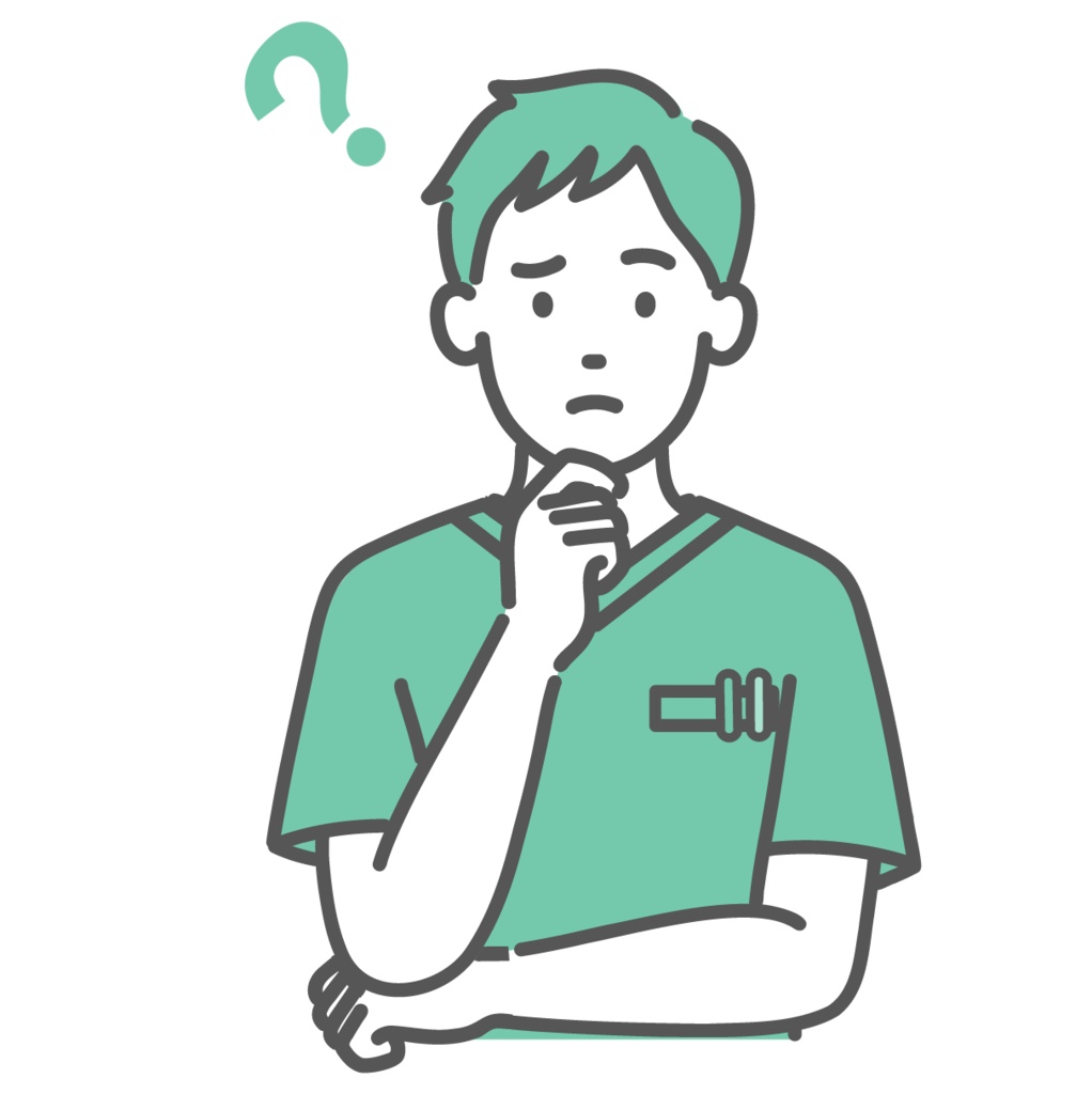 悩む・考えるスクラブ姿の男性医療従事者のイラスト(上半身)