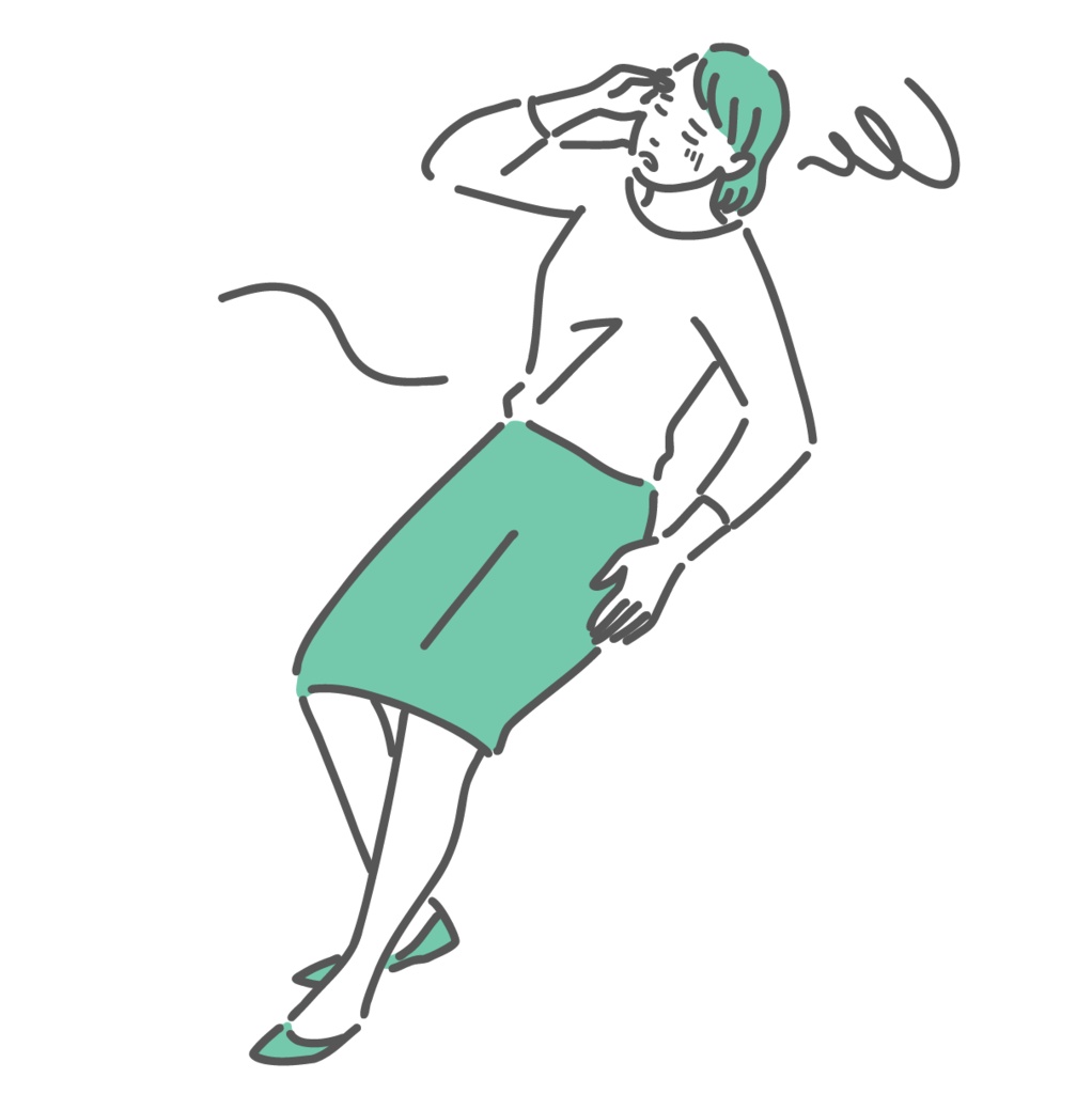 めまいでふらついている若い女性