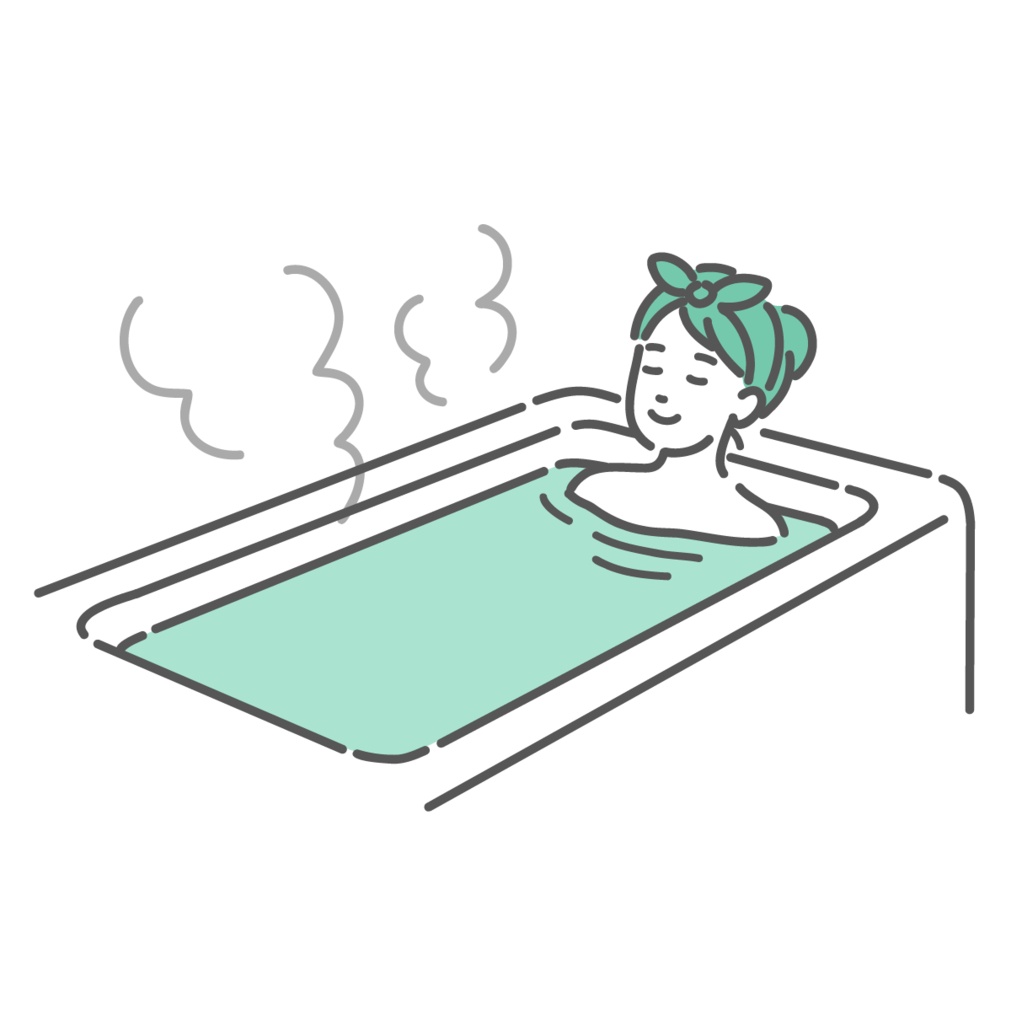 湯船に浸かってリラックスする女性のイラスト（入浴・温活）