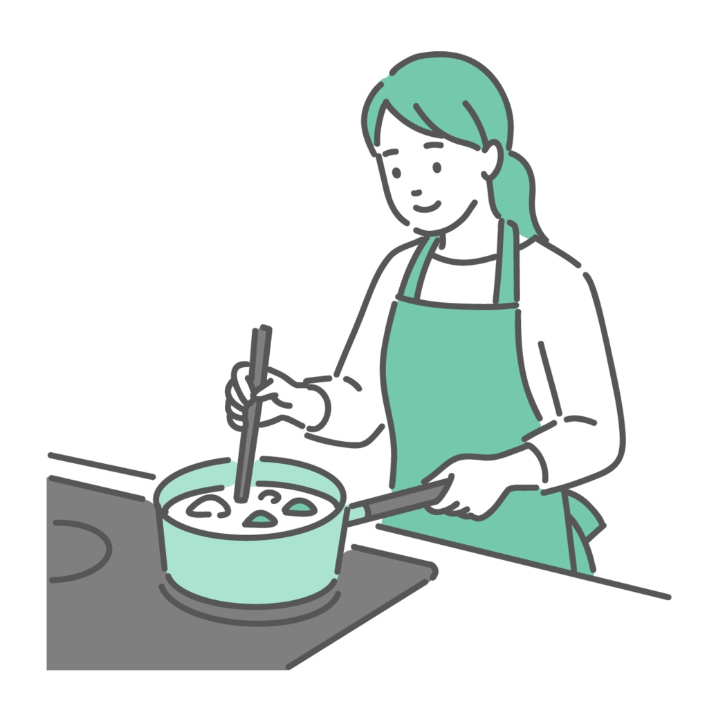 健康的な料理をする女性のイラスト（温活・食養生）