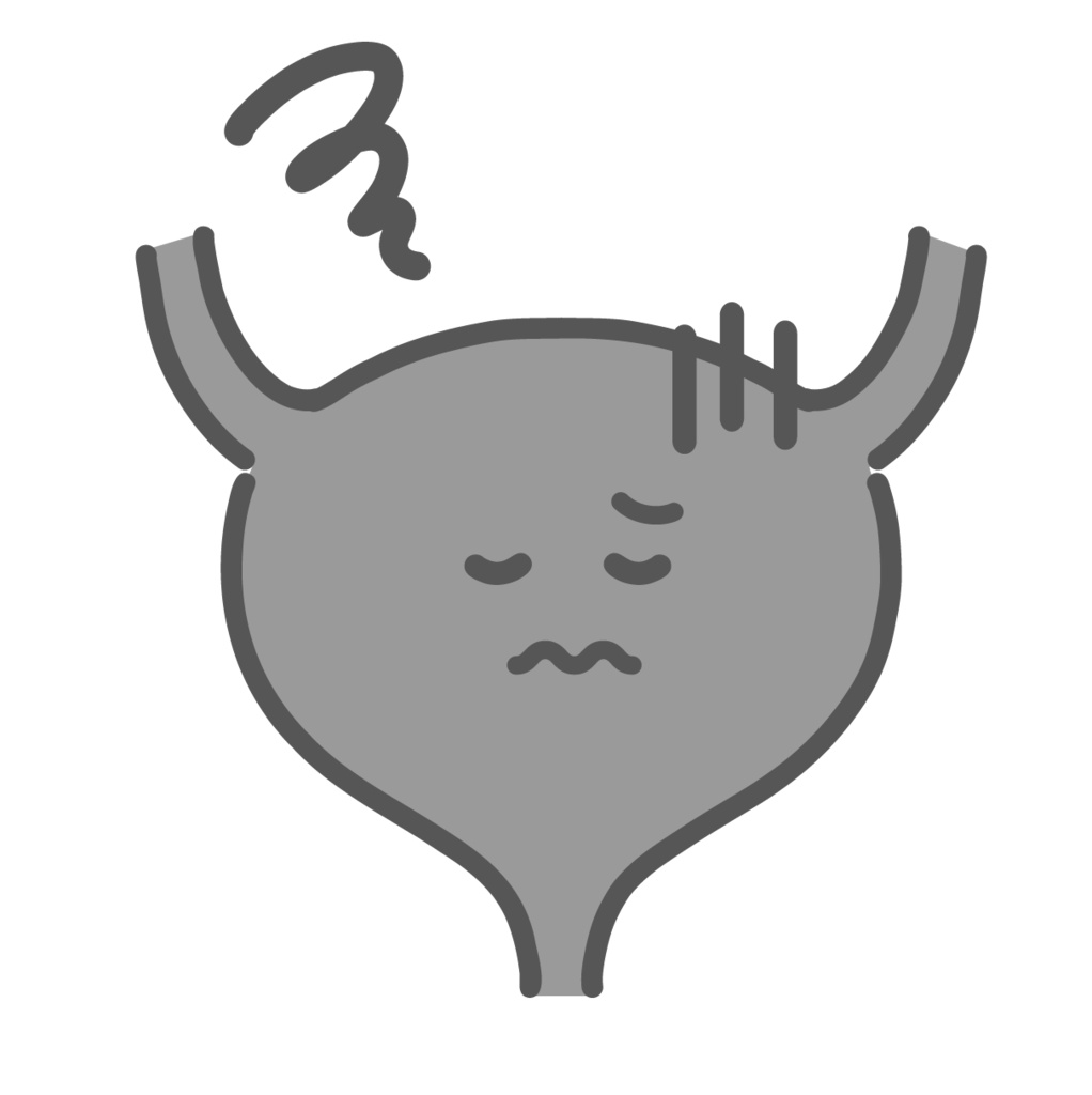 不健康な膀胱のキャラクターイラスト（不調・病気・ストレス）