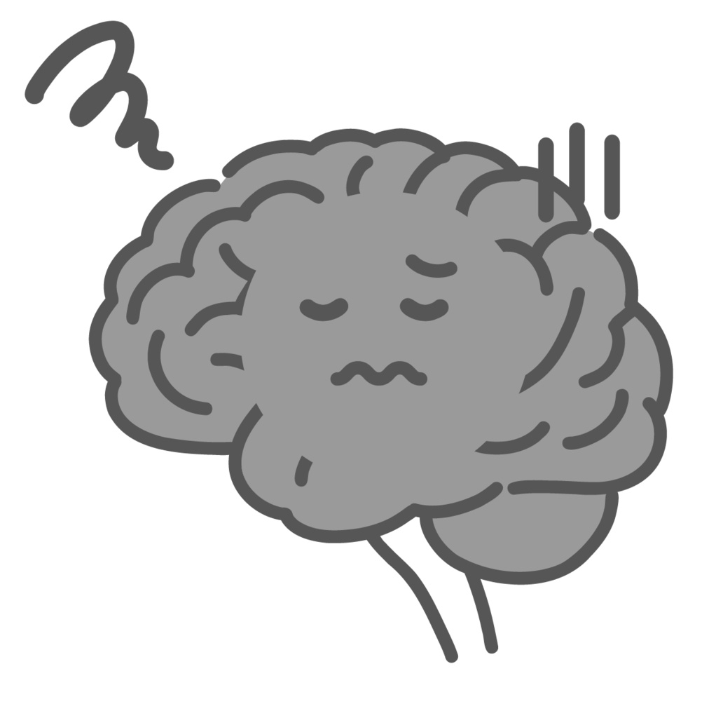 ストレスで不調な脳のキャラクターイラスト（うつ・疲労・自律神経）