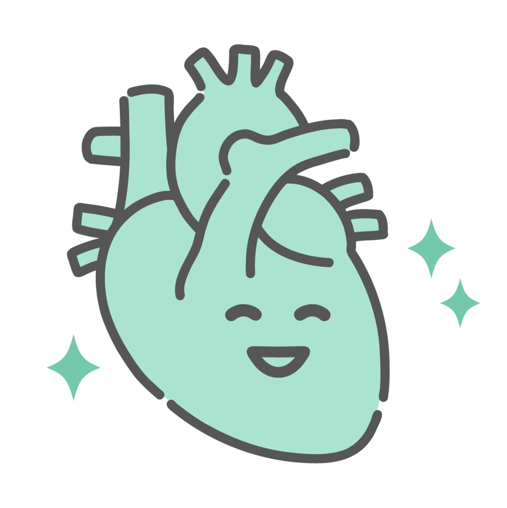 健康で元気な心臓のキャラクターイラスト（正常・循環器）