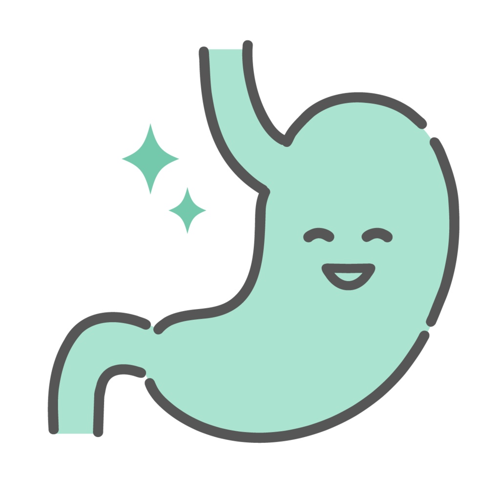 健康で元気な胃のキャラクターイラスト(正常・消化機能)