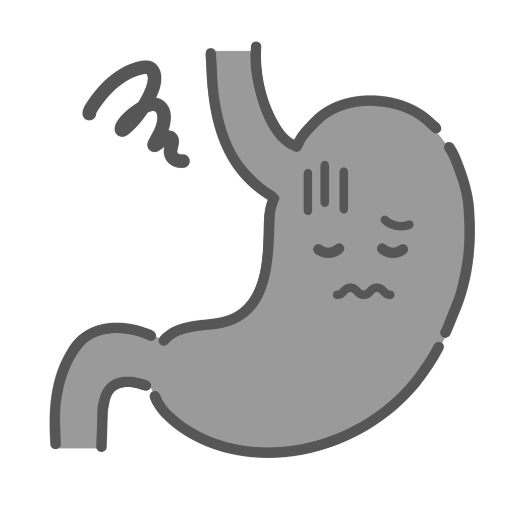 ストレスや病気で不調な胃のキャラクターイラスト(胃炎・胃潰瘍)