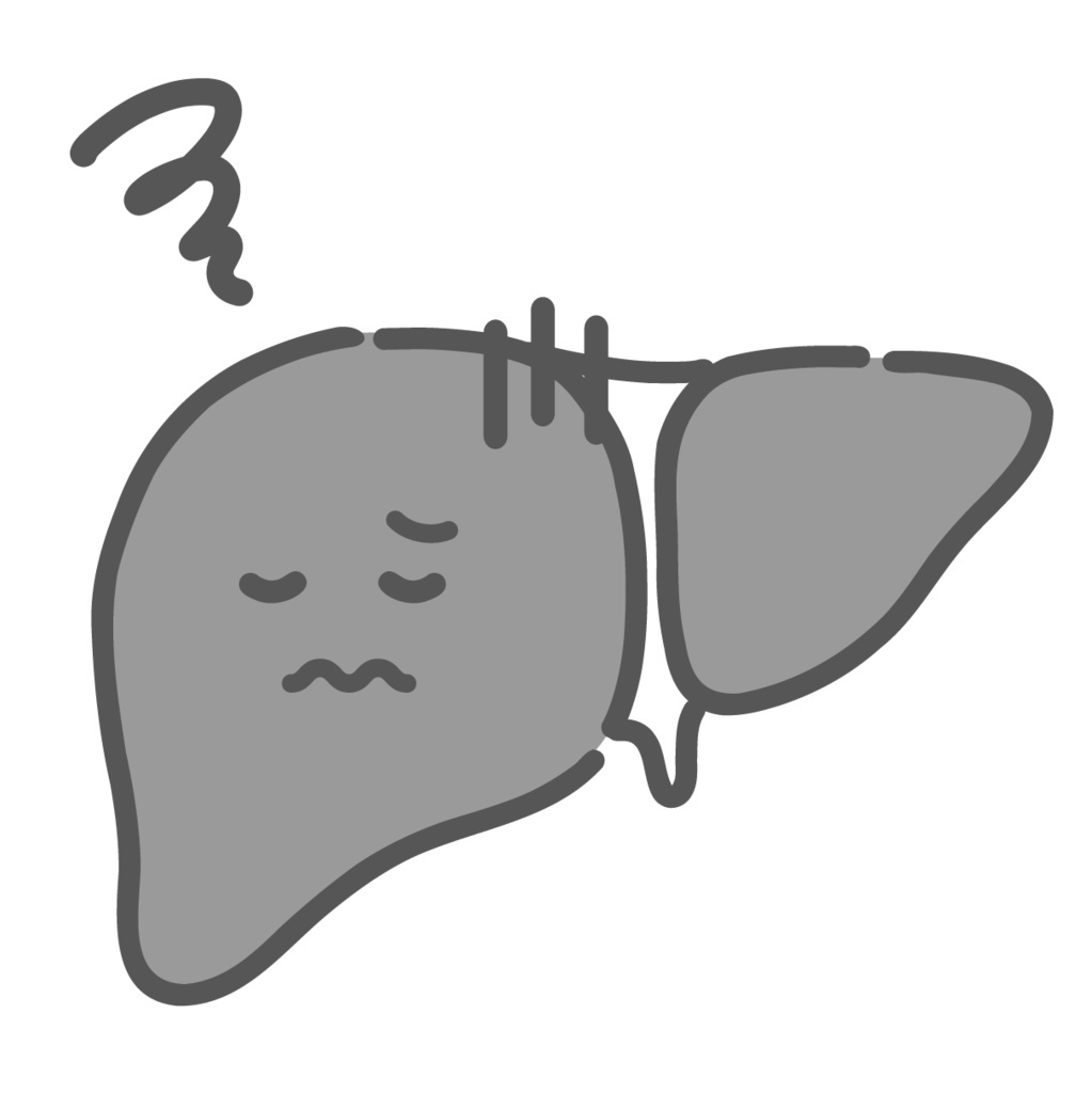 ストレスや病気で不調な肝臓のキャラクターイラスト（肝炎・脂肪肝）